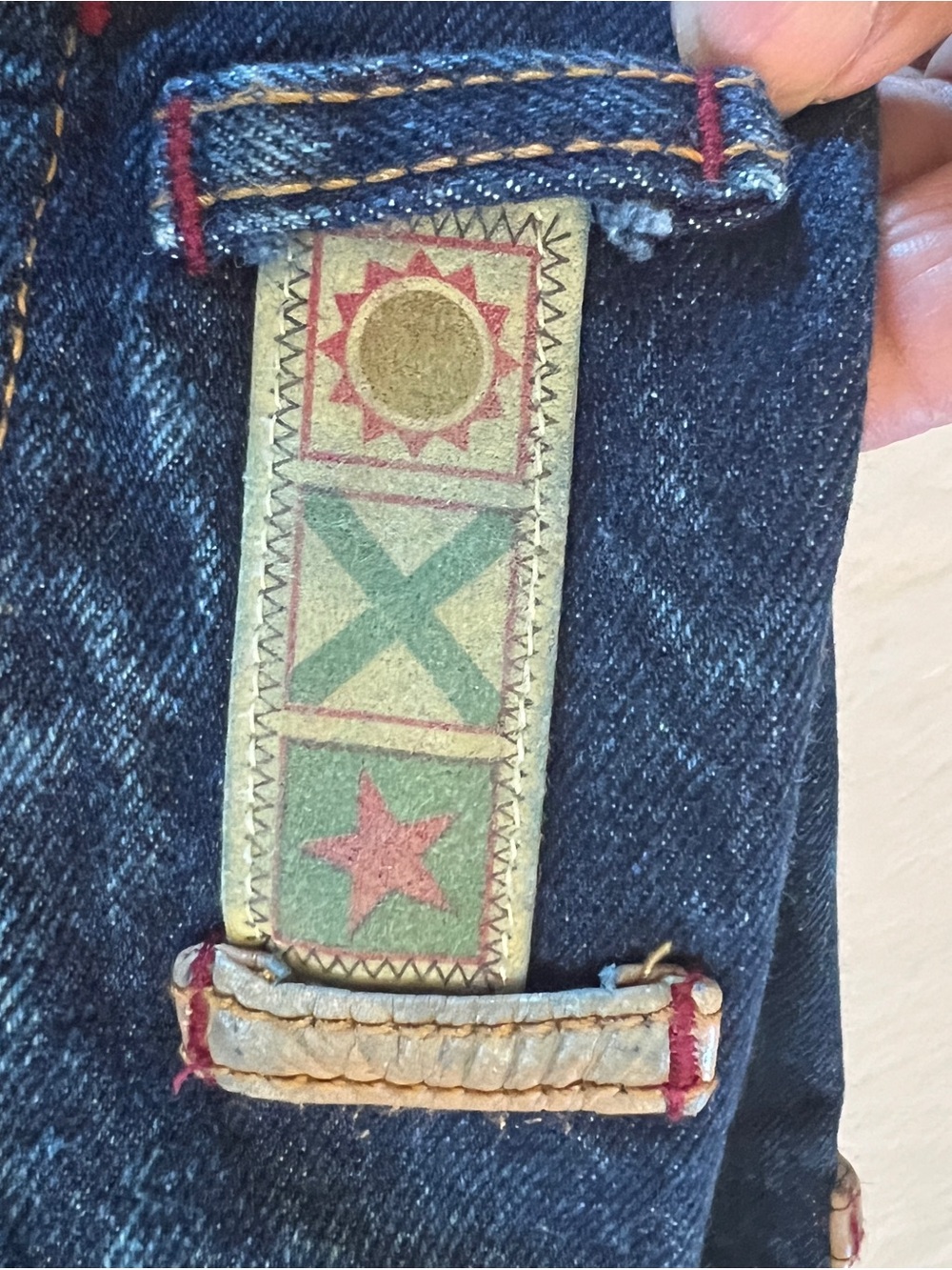 Vintage 90s Bugle Boy High Rise Jeans Western Leather Trim Tapered - Picture 8 of 11